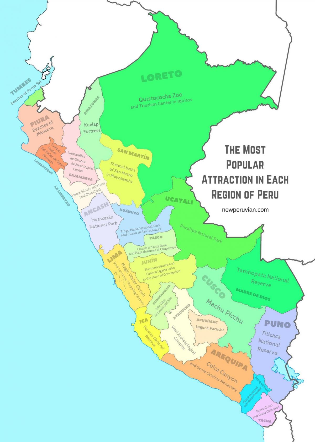 mapa de Perú atracciones turísticas