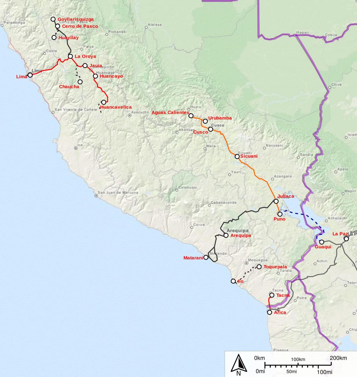 Perú mapa de trenes