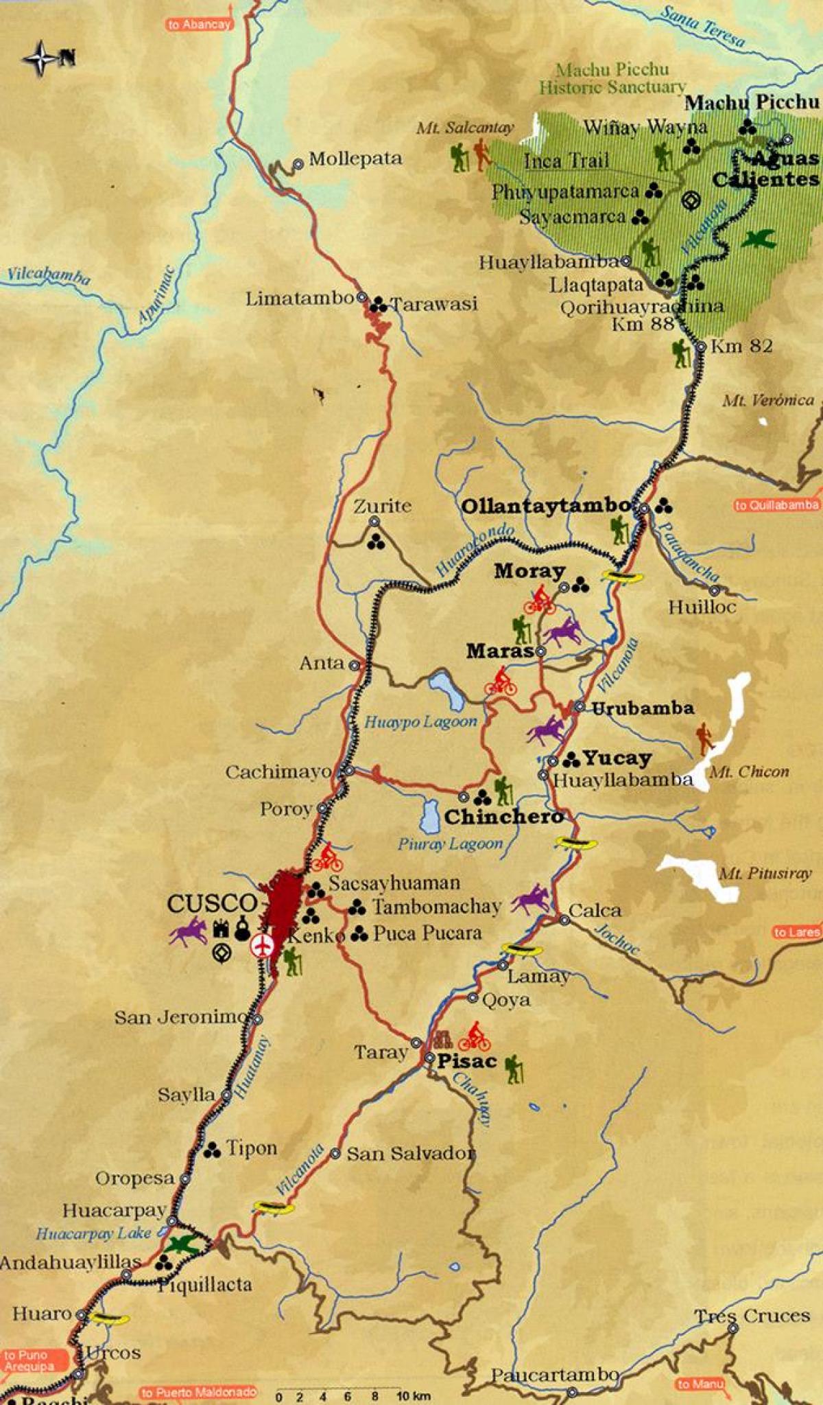 mapa de valle sagrado, cusco Perú