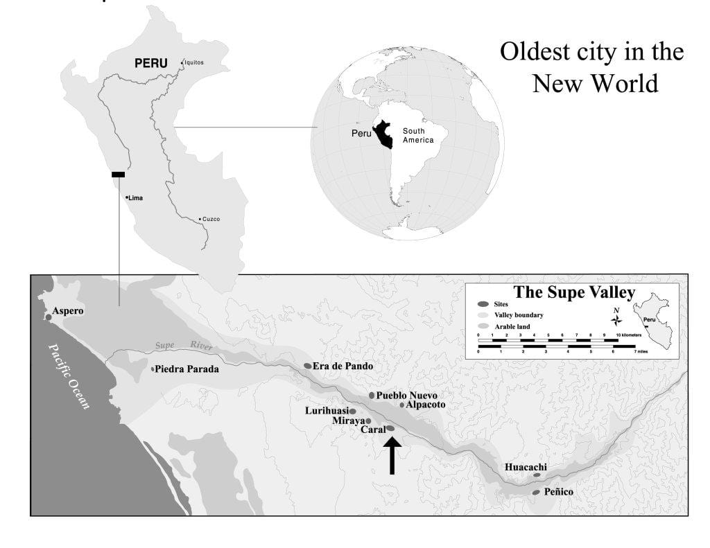 mapa de caral en Perú
