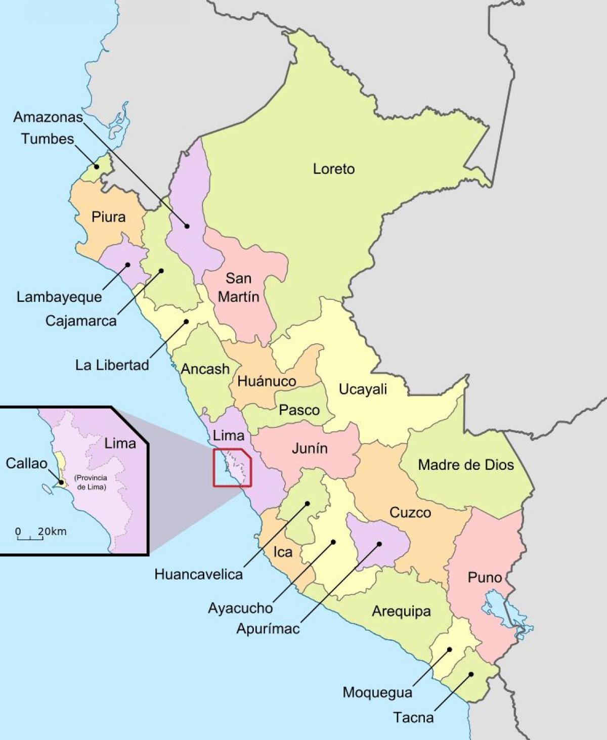 mapa del Perú los departamentos de