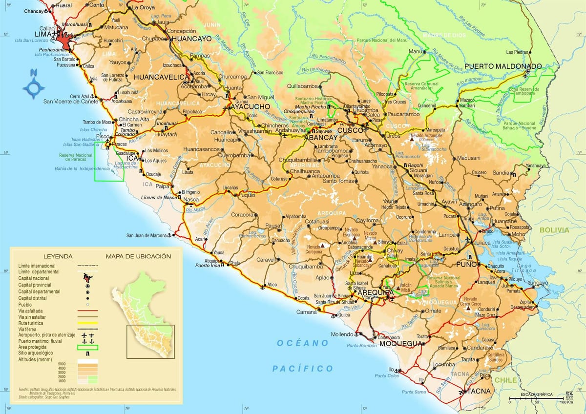 mapa del sur de Perú