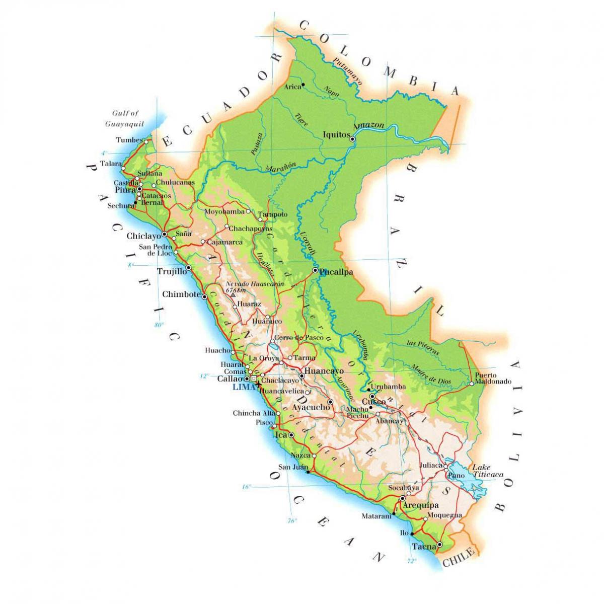 mapa físico mapa de Perú