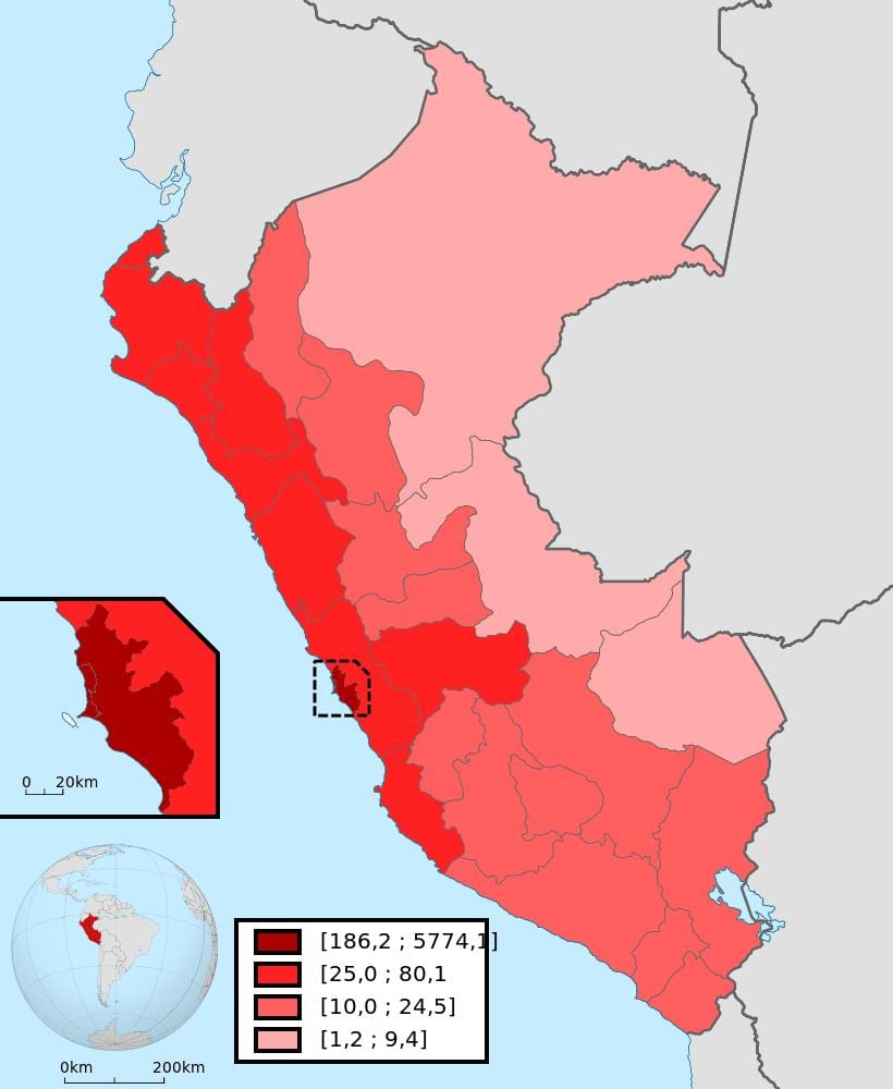 Perú mapa de densidad de población