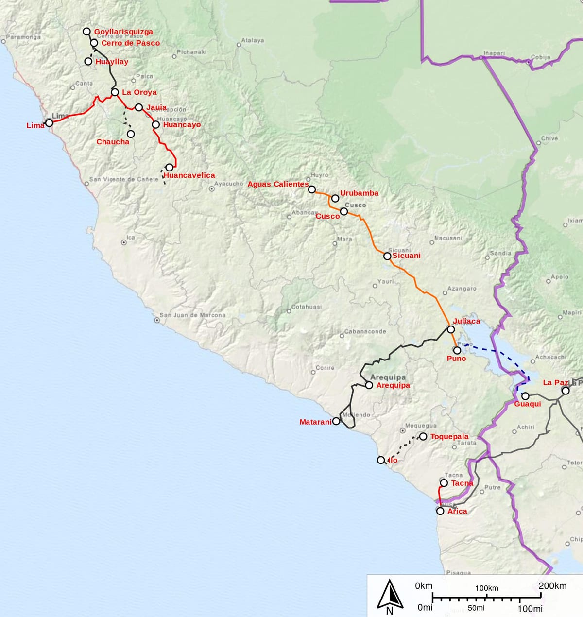 Perú mapa de trenes
