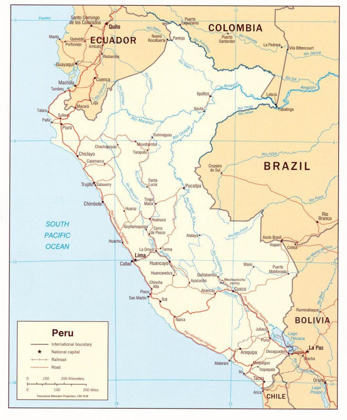 mapa de Perú a los estados