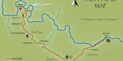 Mapa del camino del inca Perú