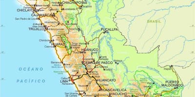 Las montañas de los Andes del Perú mapa