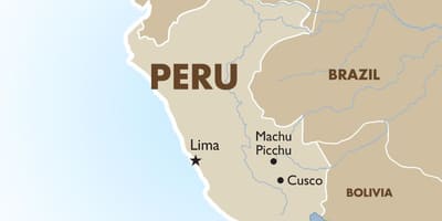 Mapa de Perú y los países vecinos